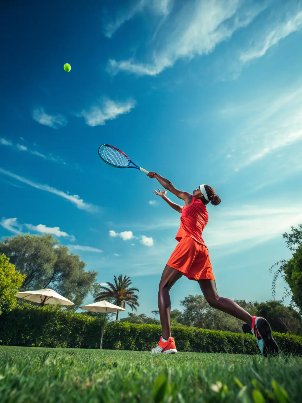 Players competing in a local tennis tournament, cheering each other on with a lively crowd in the background. The image should capture the excitement and community spirit of the event.