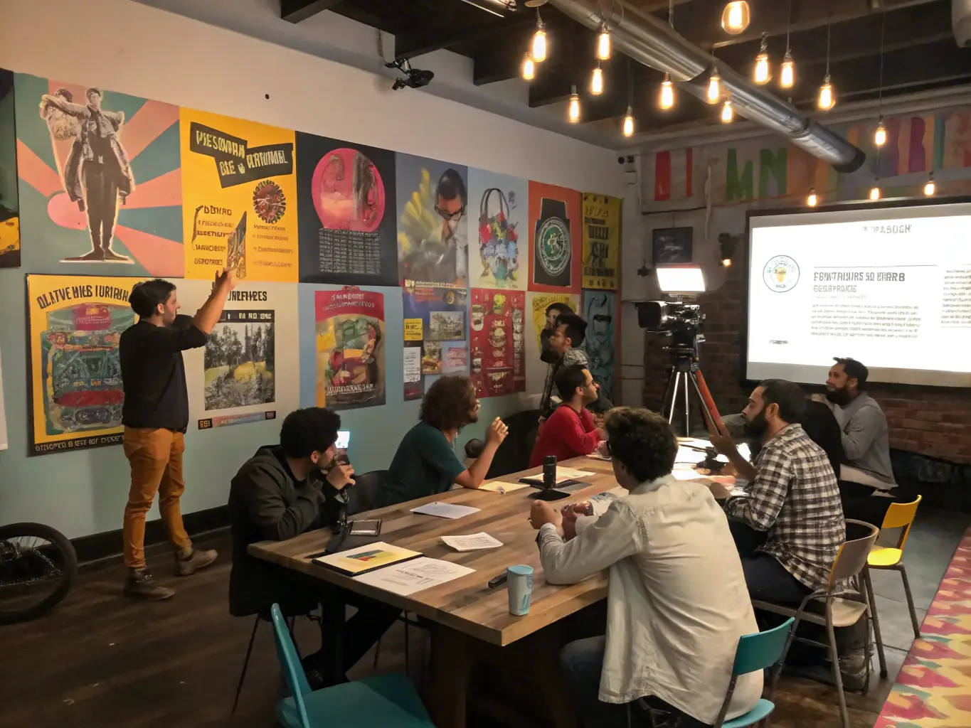 A workshop setting with participants discussing films and filmmaking, illustrating the special events and workshops organized by Les Amis du Cinéma - Chamonix.